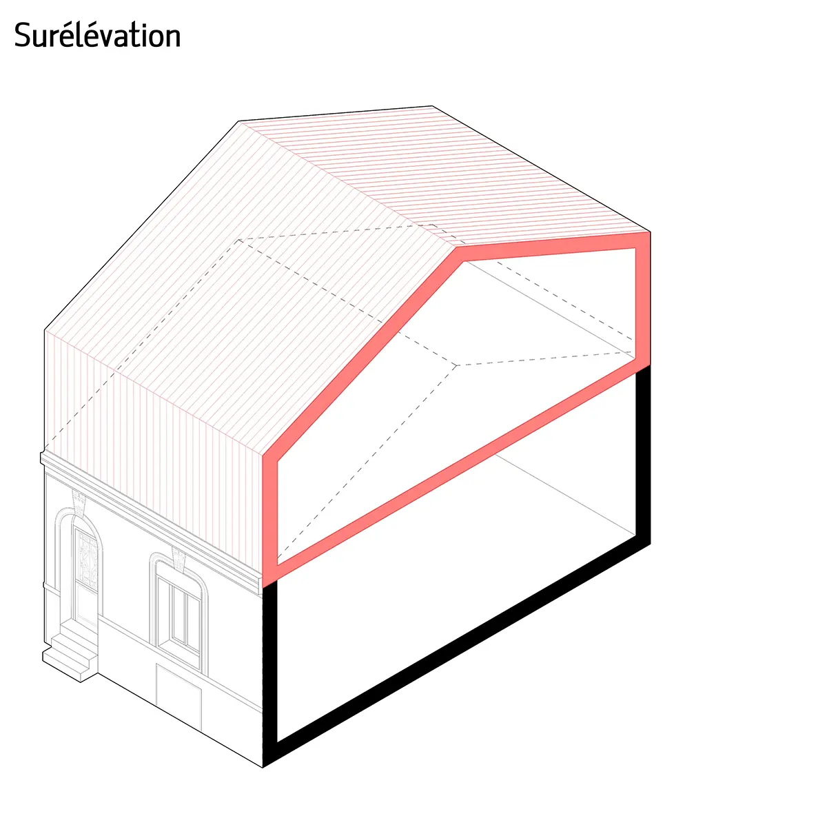 renovation echoppe bordeaux axonometrie surelevation
