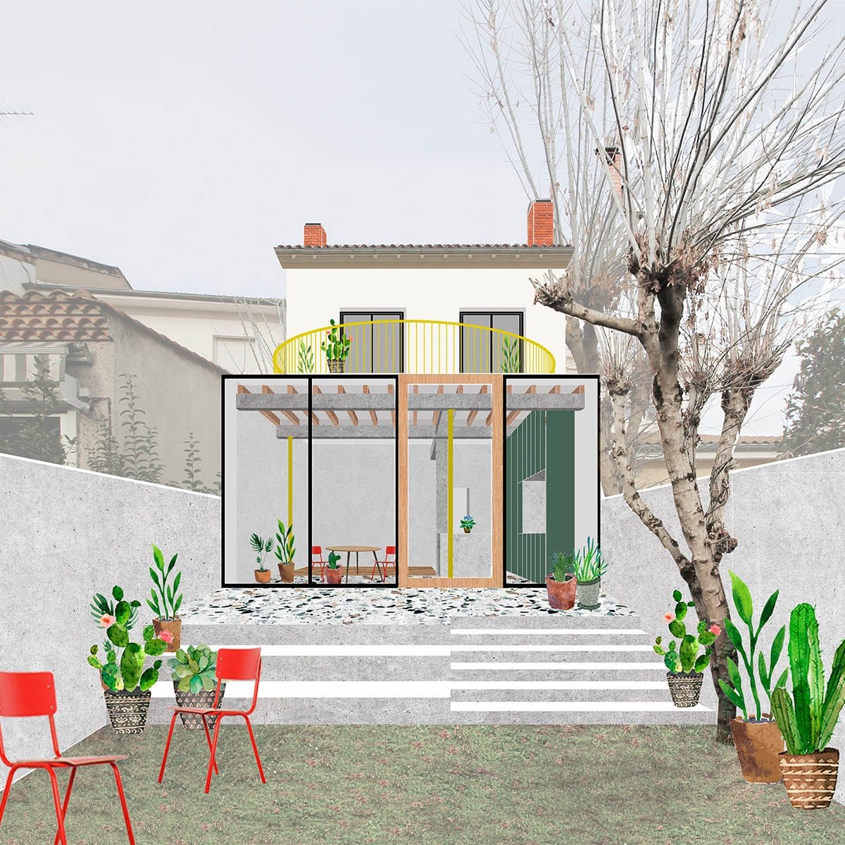 Extension d’une échoppe bordelaise avec terrasse et relation progressive vers le jardin